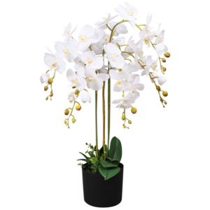 Plantă artificială orhidee cu ghiveci, 75 cm, alb