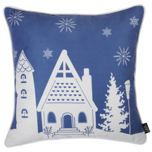 Față de pernă cu model de Crăciun Apolena Honey Cottage, 45 x 45 cm, albastru