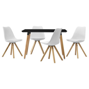 Masa design de bucatarie/salon neagra - 120 x 70 cm - cu 4 scaune moderne de culoare alba