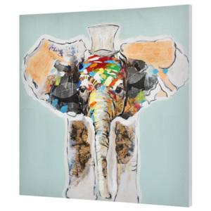 Tablou pictat manual - elefant Model 13 - panza in, cu rama ascunsa - 80x80x3,8cm