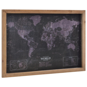 Design fotografie de perete pe foaie de PVC cu argint - Harta lumii - cu rama - 50x70x2,5cm