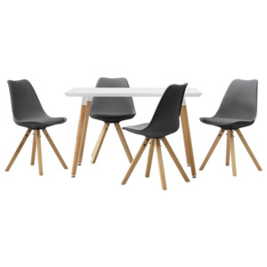 Masa design de bucatarie/salon alba - 120 x 70 cm - cu 4 scaune moderne de culoare gri