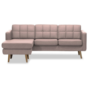 Canapea pe colț cu 3 locuri și șezlong pe partea stângă Vivonita Magnus, roz deschis