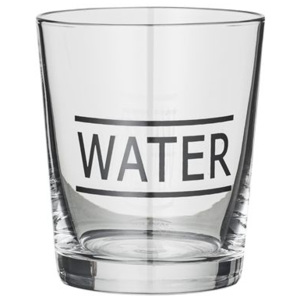 Pahar din sticla transparenta mesaj "Water" gri Bloomingville