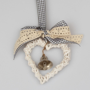 Decorațiune suspendată din ratan, în formă de inimă Dakls Bell, înălțime 10 cm, alb