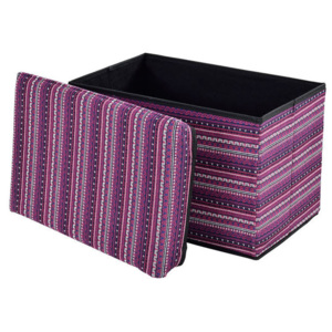 Puff - scaun rabatabil Marime XL - MDF/piele sintetica, 48 x 32 cm, tricot colorat nuante roz, cu compartiment pentru depozitare