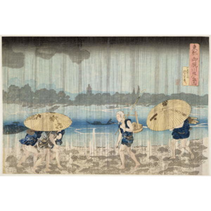 Shower on the Banks of the Sumida River at Ommaya Embankment in Edo, c.1834 Reproducere, Utagawa Kuniyoshi