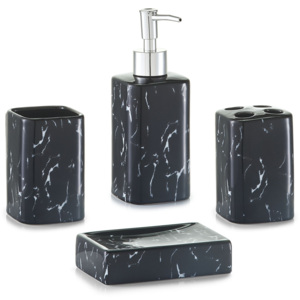 Set 4 accesorii pentru baie din ceramica, Marble-Optics Black