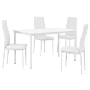 Masa bucatarie/salon design elegant (140x60cm) - cu 4 scaune elegante imitatie piele (alb)