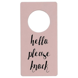 Semn roz pentru usa "hello please knock" Bloomingville