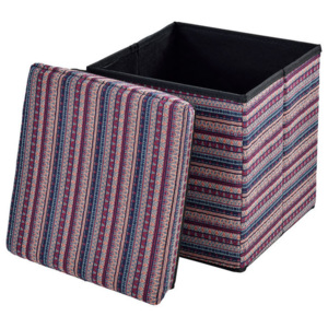 Puff - scaun rabatabil Marime L - MDF/poliester, 38 x 38 cm, tricot colorat 2,nuante mov, cu compartiment pentru depozitare