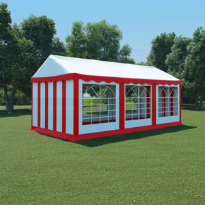 Pavilion grădină PVC 3 x 6 m Roșu și Alb