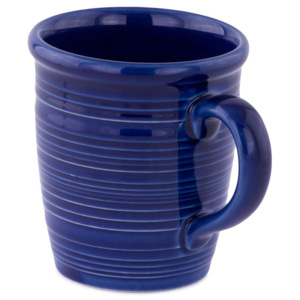 Cana din ceramica, albastru cu dungi albe
