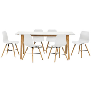 Garnitura Tania masa bucatarie cu 6 scaune, masa 180 x 80 cm, scaun 80 x 44,5 cm, MDF/plastic/lemn, alb