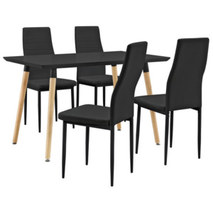 Masa design de bucatarie/salon - cu 4 scaune imitatie de piele - negru