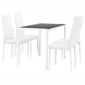 Set design bicolor 2 masa de bucatarie/salon Hamburg, 105 x 60 cm, 4 scaune, otel, sticla, imitatie piele,alb/negru