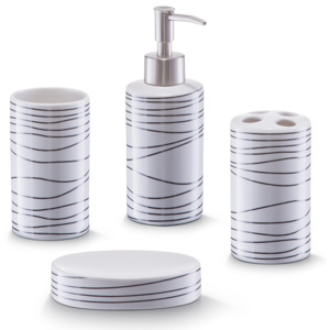 Set 4 accesorii pentru baie din ceramica, Lines White