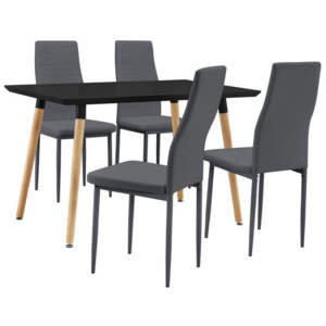 Masa design de bucatarie/salon - cu 4 scaune imitatie de piele - gri inchis