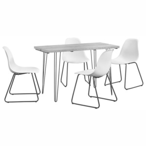 Set Porto masa design bucatarie cu 4 scaune design, Model 2, MDF/otel/plastic, 83 x 46 x 52 cm, efect beton/alb
