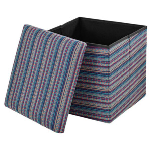 Puff - scaun rabatabil Marime L - MDF/poliester, 38 x 38 cm, tricot colorat 1,nuante albastru, cu compartiment pentru depozitare