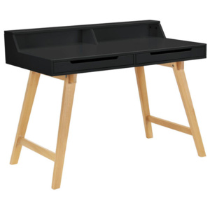 Birou design retro Bremen, cu 2 sertare si 1 scaun, MDF/lemn fag/plastic, 85 x 110 x 60 cm, negru/alb
