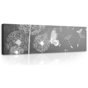 Tablou canvas: Păpădii și fluturi - 145x45 cm