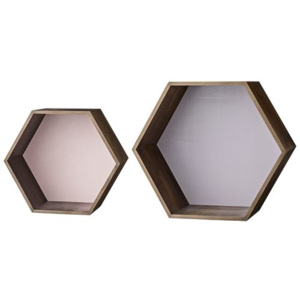Set 2 cutii hexagonale pentru perete maro/roz/mov Bloomingville