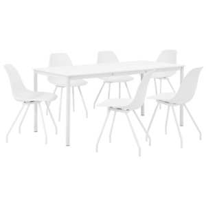 Masa bucatarie/salon design elegant (160x80cm) - cu 6 scaune elegante - alb