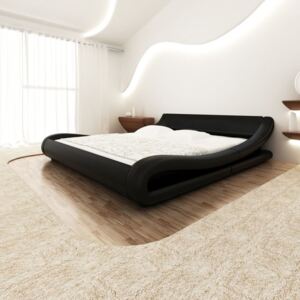 Cadru de pat ondulat, piele artificială, 180 x 200 cm, negru