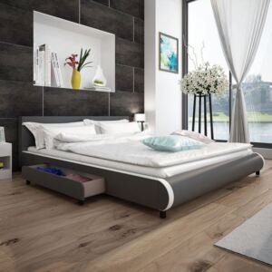 Cadru pat cu sertare, gri, 180 x 200 cm, piele artificială