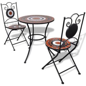 Set mobilier grădină bistro 60 cm mozaic 2 scaune, teracotă/alb