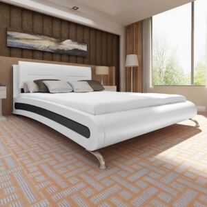 Cadru de pat din piele artificială cu picior, 200 x 180 cm, alb negru