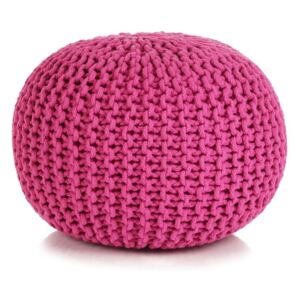 Puf tricotat manual, bumbac, 50 x 35 cm, roz