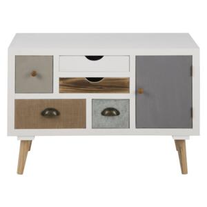 Cabinet din MDF si lemn de pin, cu 5 sertare si 1 usa Thais Multicolor, l81xA34xH55 cm