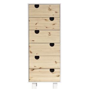 Cabinet din lemn de pin, cu 6 sertare House White / Nature, l50xA40xH130 cm