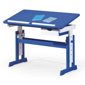 Masa de birou pentru copii, din MDF si lemn Paco Blue / White, L109xl55xH65-93 cm