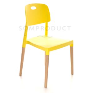 Scaun din plastic cu picioare din lemn Deo Yellow, l47xA48xH82,5 cm