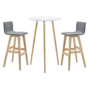 [en.casa]® Set Retro-design masa bar rotunda cu 2 scaune, masa (Ø x inaltime): 70 x 107 cm, scaun 98 x 48 x 49 cm, MDF/lemn de fag/poliester, gri/alb