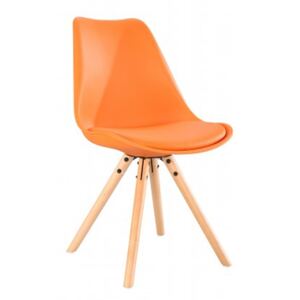 Scaun din plastic cu picioare din lemn si sezut tapitat cu piele ecologica Ice Orange, l46xA43xH81,5 cm