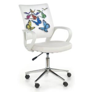 Scaun de birou pentru copii, tapitat cu piele ecologica si stofa Ibis Butterfly, l53xA59xH88-100 cm