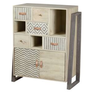 Cabinet din lemn, cu 5 sertare si 2 usi Doyle Natural, l81xA40xH100 cm