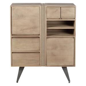 Cabinet din lemn, cu 4 sertare si 2 usi Indiana Natural, l82,5xA40xH100 cm