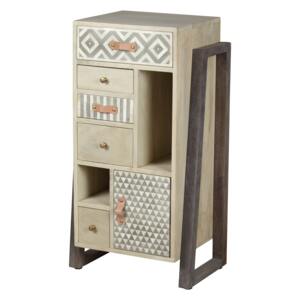 Cabinet din lemn, cu 5 sertare si 1 usa, Doyle Natural, l45xA33xH85 cm