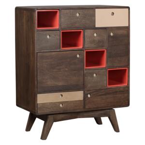 Cabinet din lemn, cu 7 sertare si 3 usi Play Dark Brown, l79xA40xH97,5 cm