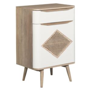 Cabinet din lemn, cu 1 sertar si 1 usa Canne Retro II Natural / White, l60xA40xH88 cm