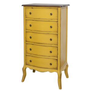 Cabinet din lemn de plop, furnir si MDF, cu 5 sertare Mellow High Yellow / Brown, l61xA42xH112 cm