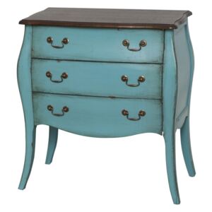 Cabinet din lemn de plop, furnir si MDF, cu 3 sertare Mellow Medium Turquoise / Brown, l69xA39xH77 cm