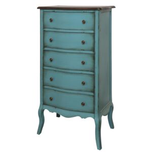 Cabinet din lemn de plop, furnir si MDF, cu 5 sertare Mellow High Turquoise / Brown, l61xA42xH112 cm