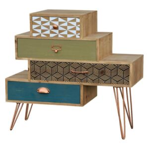 Cabinet din lemn de brad si furnir, cu 4 sertare Portofino F039 Multicolour, l80xA35xH75 cm