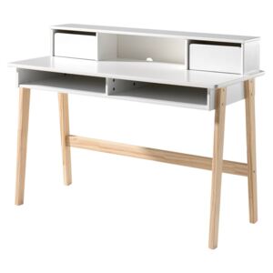 Masa de birou din lemn de pin si MDF cu 2 sertare, pentru copii Kiddy Alb,L110xl60xH90 cm